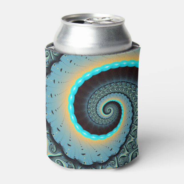 Enfriador De Latas Resumen Naranja azul turquesa espiral de arte frac (Lata Anverso)