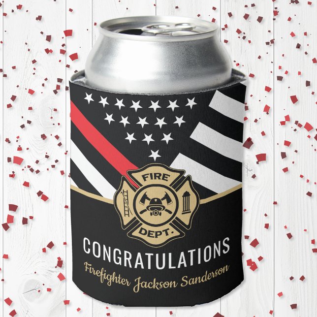 Enfriador De Latas Retiro de la retirada de los bomberos: felicitacio (Firefighter Retirement Red Line Flag Congrats Can Cooler)