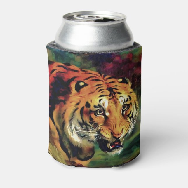 Enfriador De Latas Retrato artístico del tigre parpadeante (Reverso de la lata)