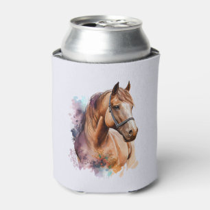 Enfriador De Latas Retrato de cabeza de caballo marrón en acuarela