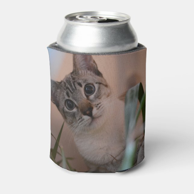 Enfriador De Latas Retrato de foto de gato lindo (Reverso de la lata)