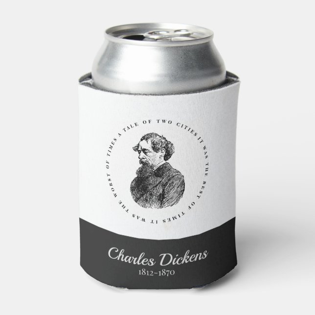 Enfriador De Latas Retrato y cita de Charles Dickens (Lata Anverso)