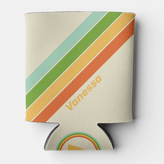 Enfriador De Latas Retro ABC Street Stripes con nombre (Anverso)