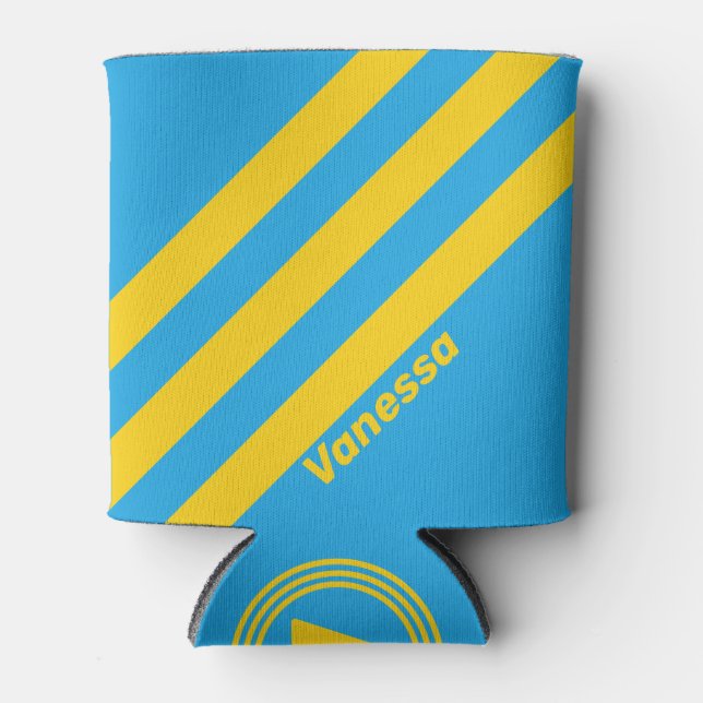 Enfriador De Latas Retro Aqua Reef Tres Rayas con Nombre (Anverso)