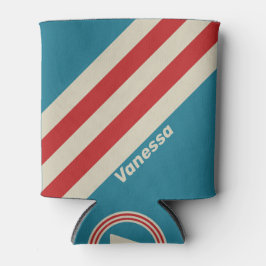 Enfriador De Latas Retro Aqua Surf Stripes con Nombre