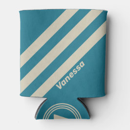 Enfriador De Latas Retro Aquamarina Tres Rayas con Nombre