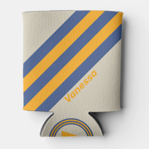 Enfriador De Latas Retro Azul Aplastar Rayas de la puesta del sol con