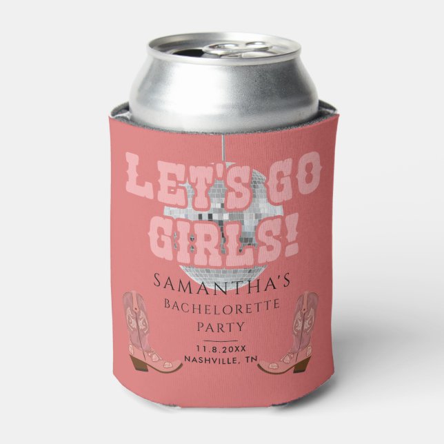 Enfriador De Latas Retro Bachelorette Lets Go Chicas Disco Cowgirl (Lata Anverso)