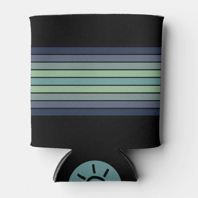 Enfriador De Latas Retro Blue & Green Surfboard Stried (Anverso)