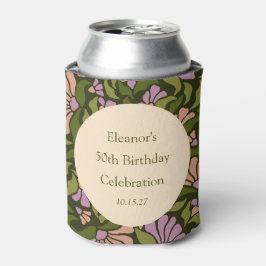 Enfriador De Latas Retro Boho Green Cute Floral Personalizado 50 cump