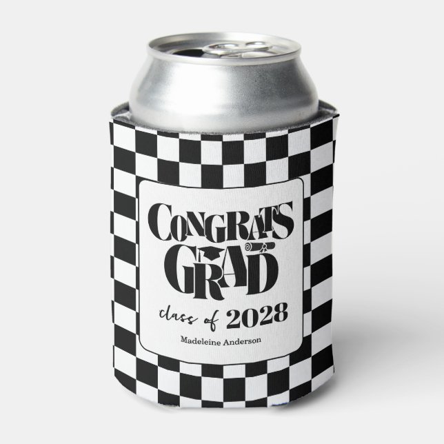 Enfriador De Latas Retro Class of Congrats Graduation Black And White (Lata Anverso)