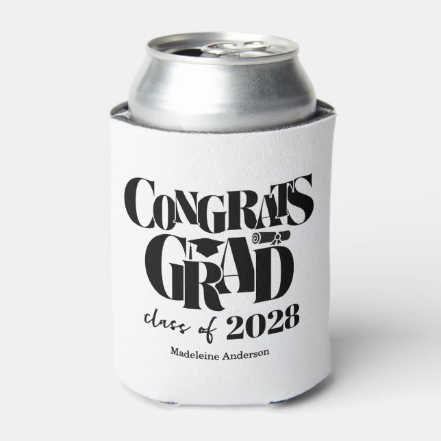 Enfriador De Latas Retro Class of Congrats Graduation Black And White (Lata Anverso)