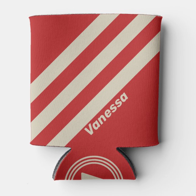 Enfriador De Latas Retro Crimson tres bandas con nombre (Anverso)