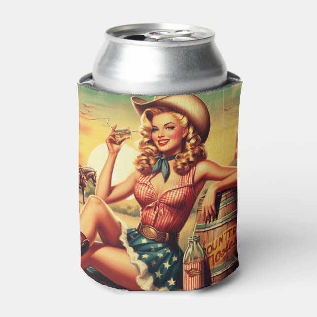 Enfriador De Latas Retro Cute Cowgirl (Lata Anverso)