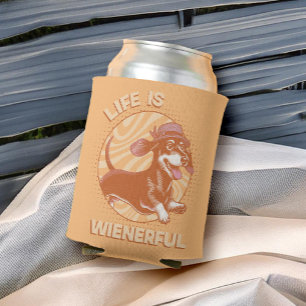 Enfriador De Latas Retro Dachshund "La vida es voluntariosa"