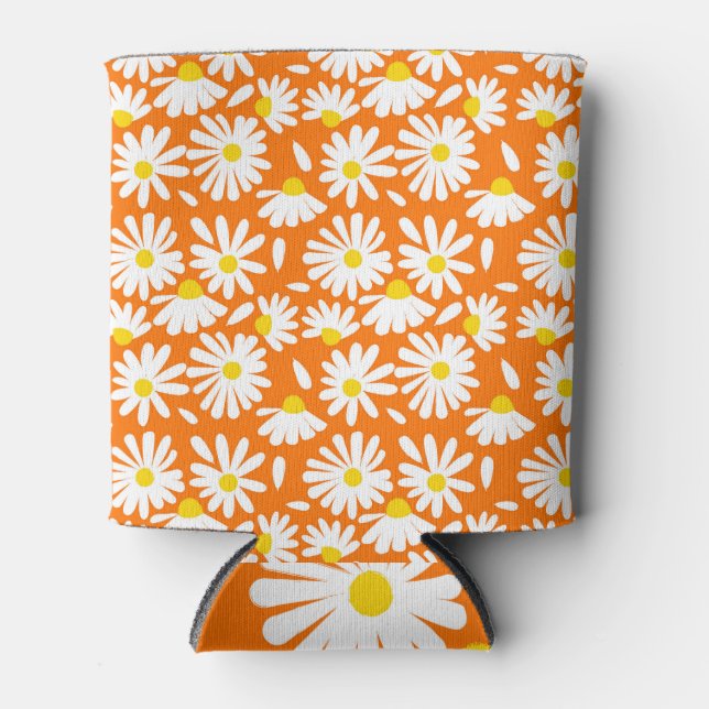 Enfriador De Latas Retro daisy floral: cosecha naranja. (Anverso)
