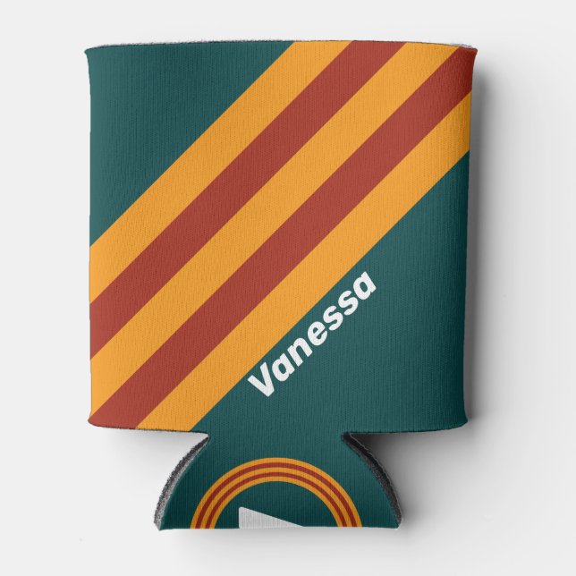 Enfriador De Latas Retro Dark Teal Splash Stripes with Name (Anverso)