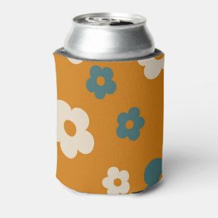 Enfriador De Latas Retro de Floral Marrón y Azul, alegre