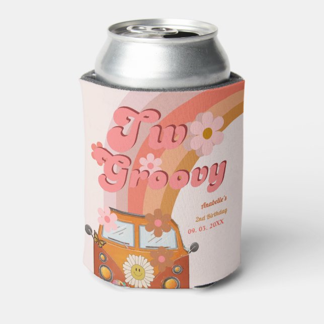 Enfriador De Latas Retro dos Groovy Daisy Flower Birday Party (Reverso de la lata)