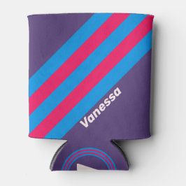 Enfriador De Latas Retro Electric Grape Stripes with Name