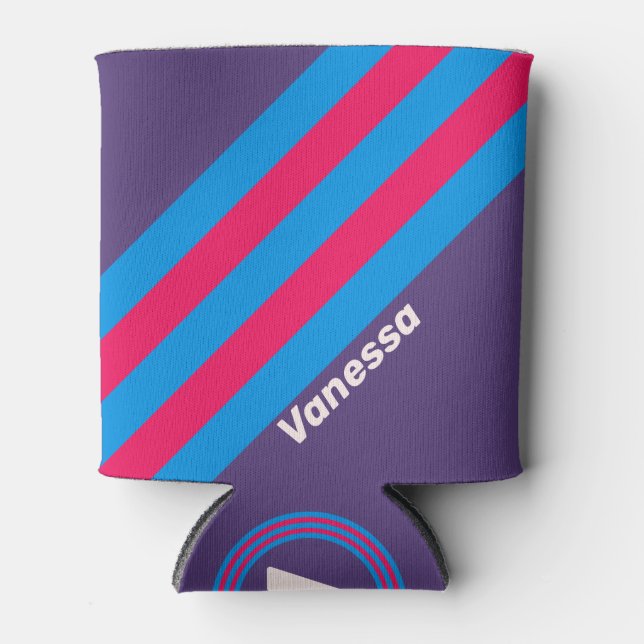 Enfriador De Latas Retro Electric Grape Stripes with Name (Anverso)