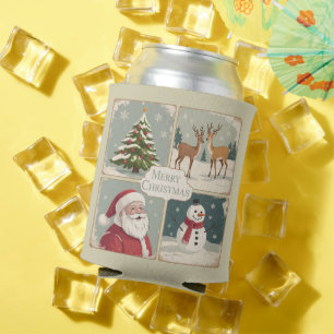 Enfriador De Latas Retro Feliz Navidad Vintage Santa Claus Tree