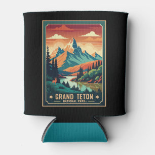 Enfriador De Latas Retro Grand Teton Hike Sunset T-Shirt
