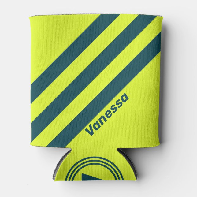 Enfriador De Latas Retro HI VIS Yellow Tres bandas con nombre (Anverso)