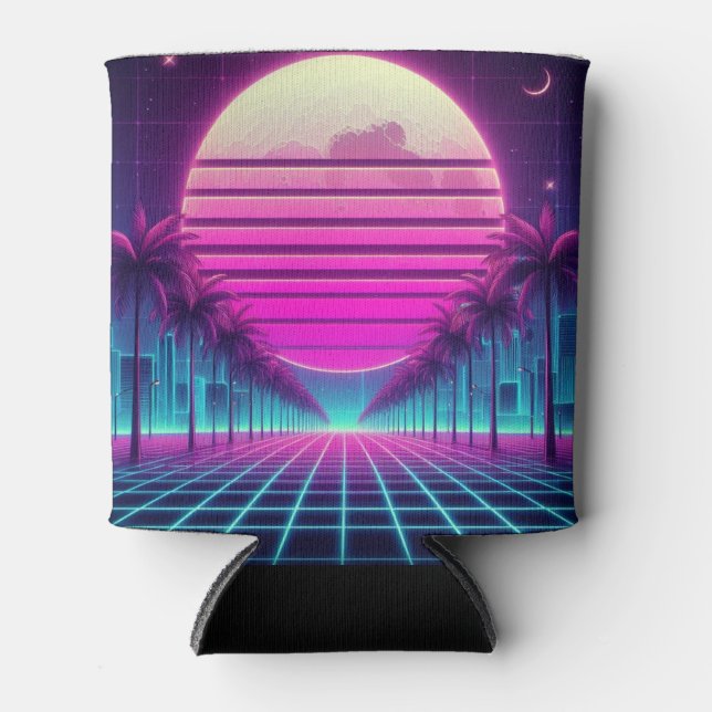 Enfriador De Latas retro, luna de neón/palmas de los años 80 (Anverso)