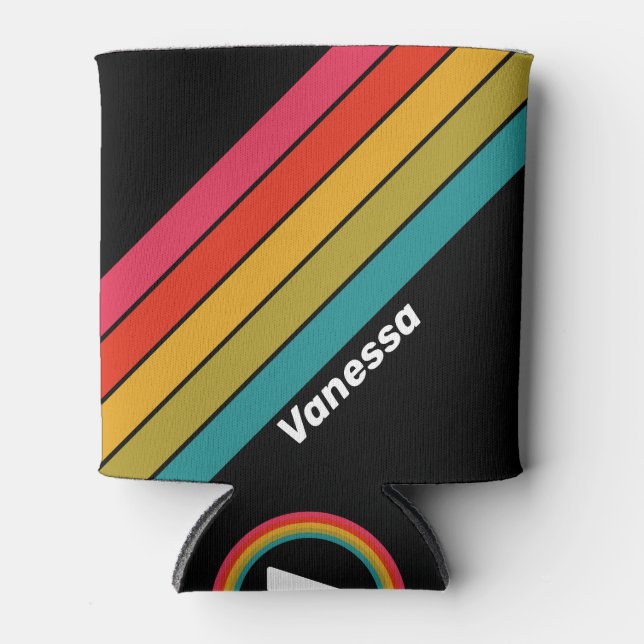 Enfriador De Latas Retro Midnight Rainbow con nombre (Anverso)
