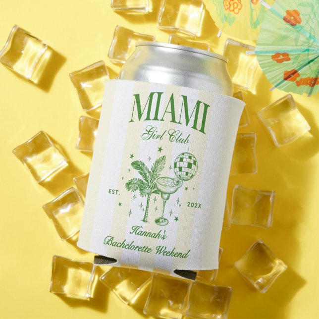 Enfriador De Latas Retro Modern Green & Yellow Miami Bach Party (Verano in situ)