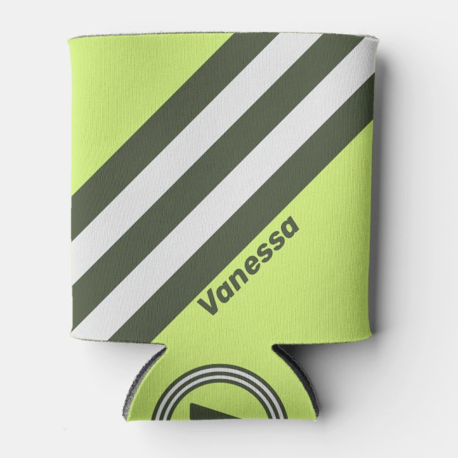 Enfriador De Latas Retro Moss Fade Stripes con nombre (Anverso)