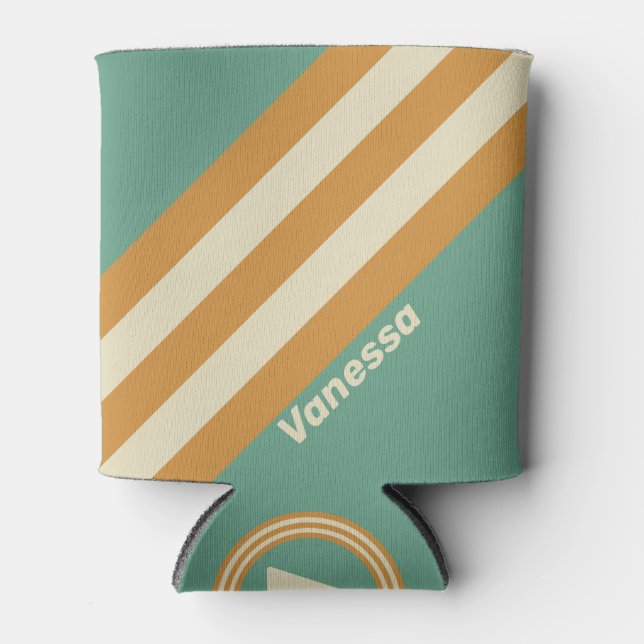 Enfriador De Latas Retro Moss Stripes with Name (Anverso)