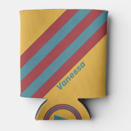 Enfriador De Latas Retro Mustard Seed Stripes with Name