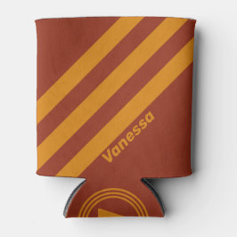 Enfriador De Latas Retro Naranja Rust Tres tiras con nombre