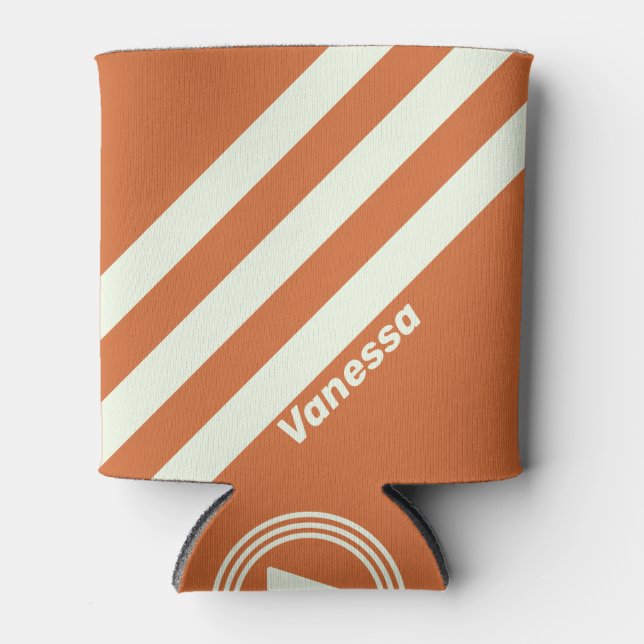 Enfriador De Latas Retro Naranja Tres Franjas con Nombre (Anverso)
