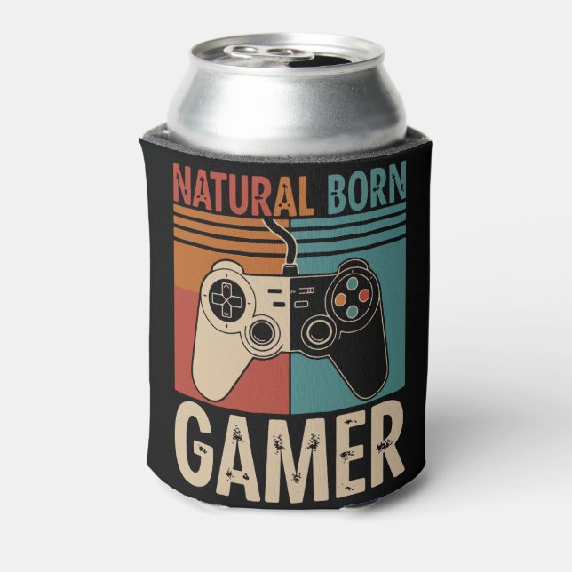 Enfriador De Latas Retro Natural Born Gamer Funny (Reverso de la lata)