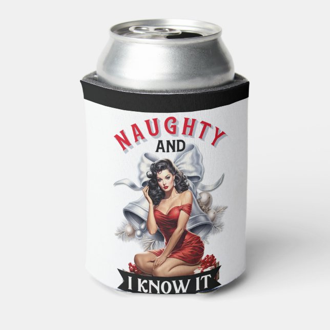 Enfriador De Latas Retro Naughty y lo sé Navidades Pinup (Reverso de la lata)