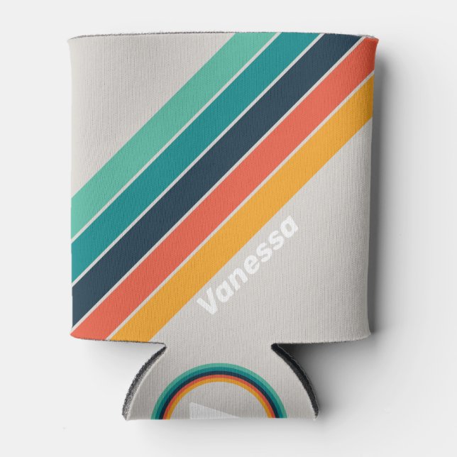 Enfriador De Latas Retro Ocean Rainbow con nombre (Anverso)