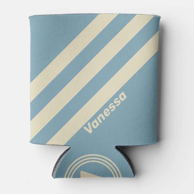 Enfriador De Latas Retro Ocean Three Stripes con nombre (Anverso)