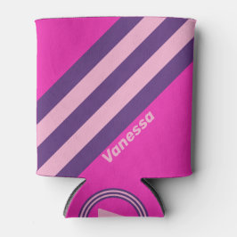 Enfriador De Latas Retro Pink Sky Stripes with Name