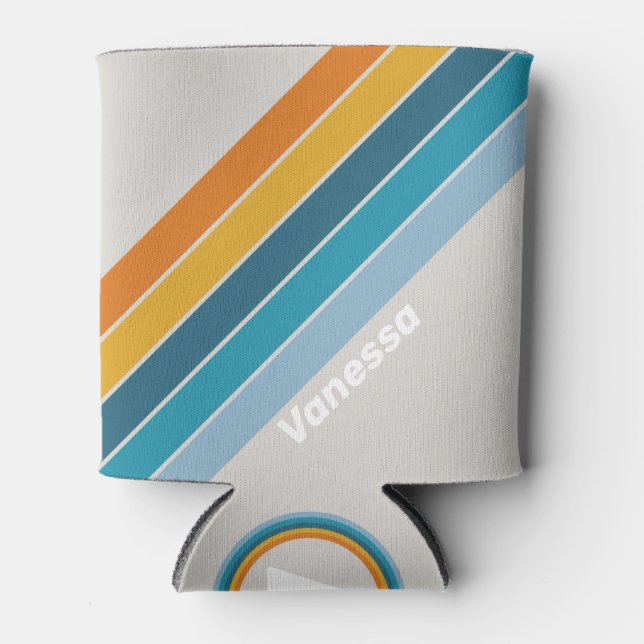 Enfriador De Latas Retro Rainbow Stripes with Name (Anverso)
