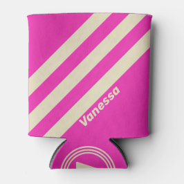Enfriador De Latas Retro Rosa Tres Franjas con Nombre