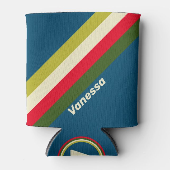 Enfriador De Latas Retro Rugby Stripes with Name (Anverso)