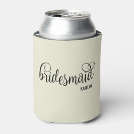 Enfriador De Latas Retro Script Natural and Black Bridesmaid