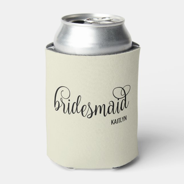 Enfriador De Latas Retro Script Natural and Black Bridesmaid (Lata Anverso)