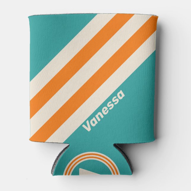 Enfriador De Latas Retro Sea Breeze Vibe Stripes with Name (Anverso)