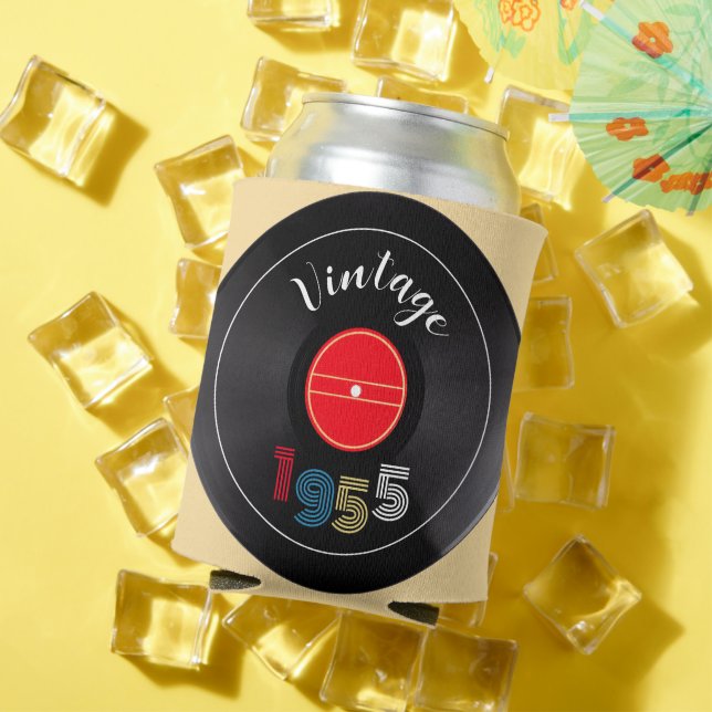 Enfriador De Latas Rétro Stripe Vinyl Record 1955 70º cumpleaños (Verano in situ)