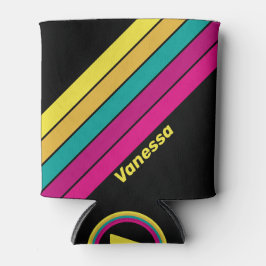 Enfriador De Latas Retro Striped Dark 80s with Name