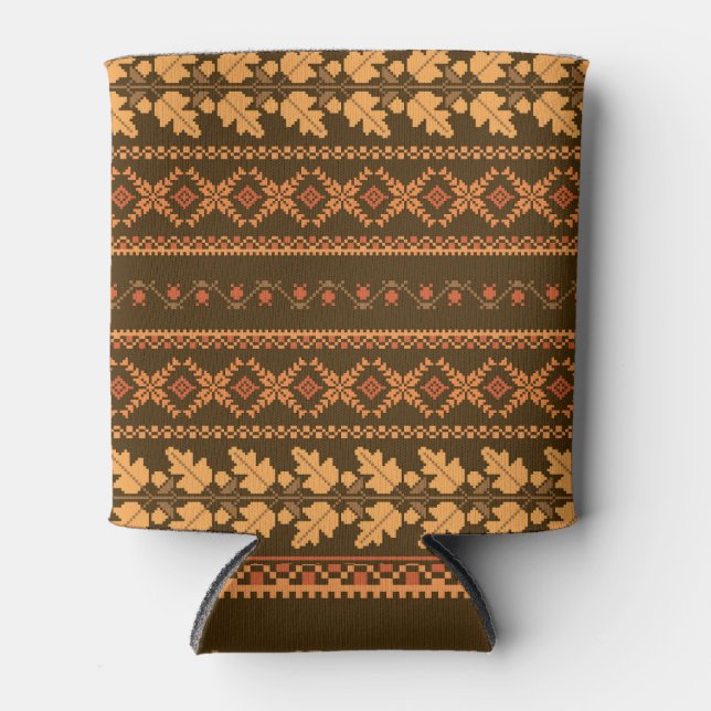 Enfriador De Latas Retro Striped Otumn Cross Stitch (Anverso)